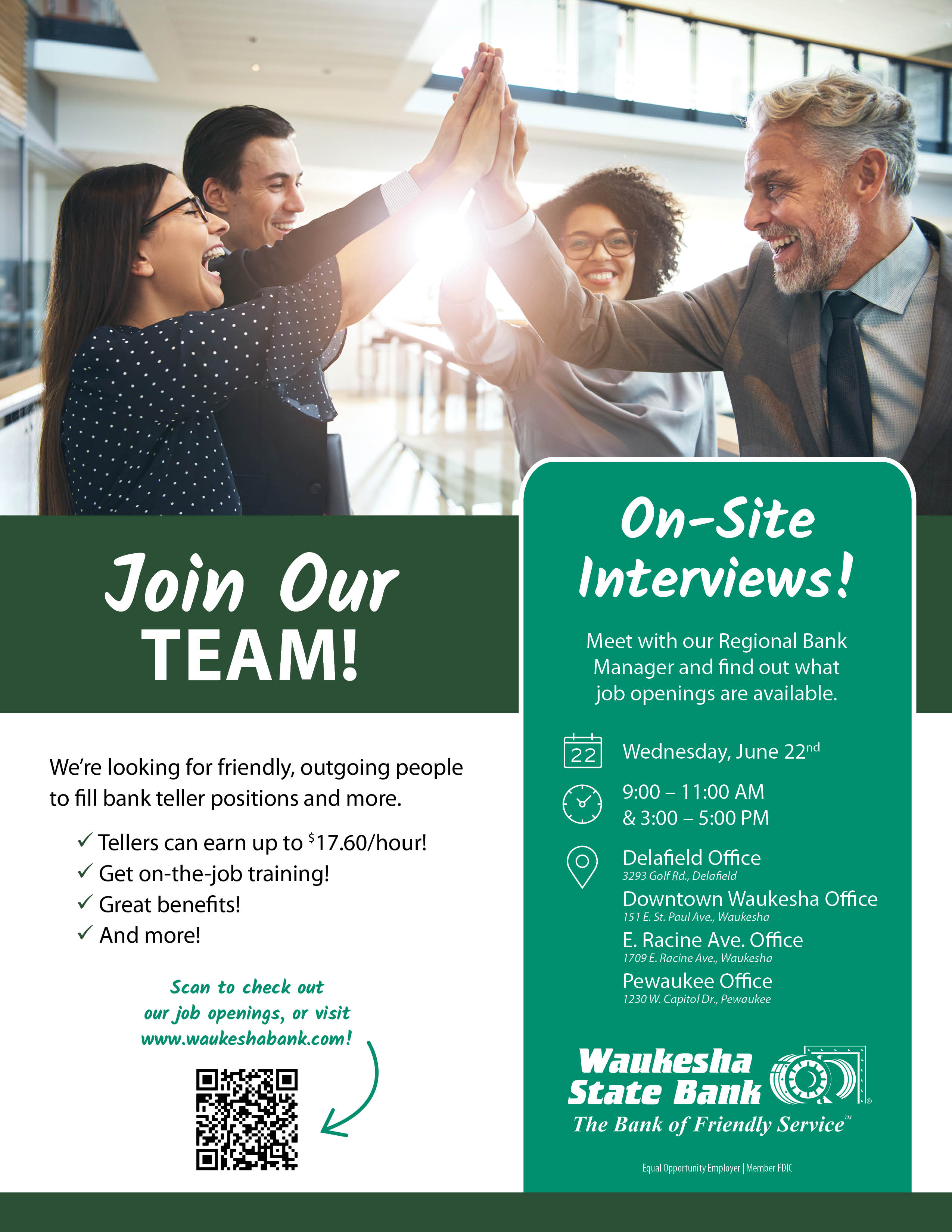 On Site Interviews Employment Opportunities Waukesha State Bank